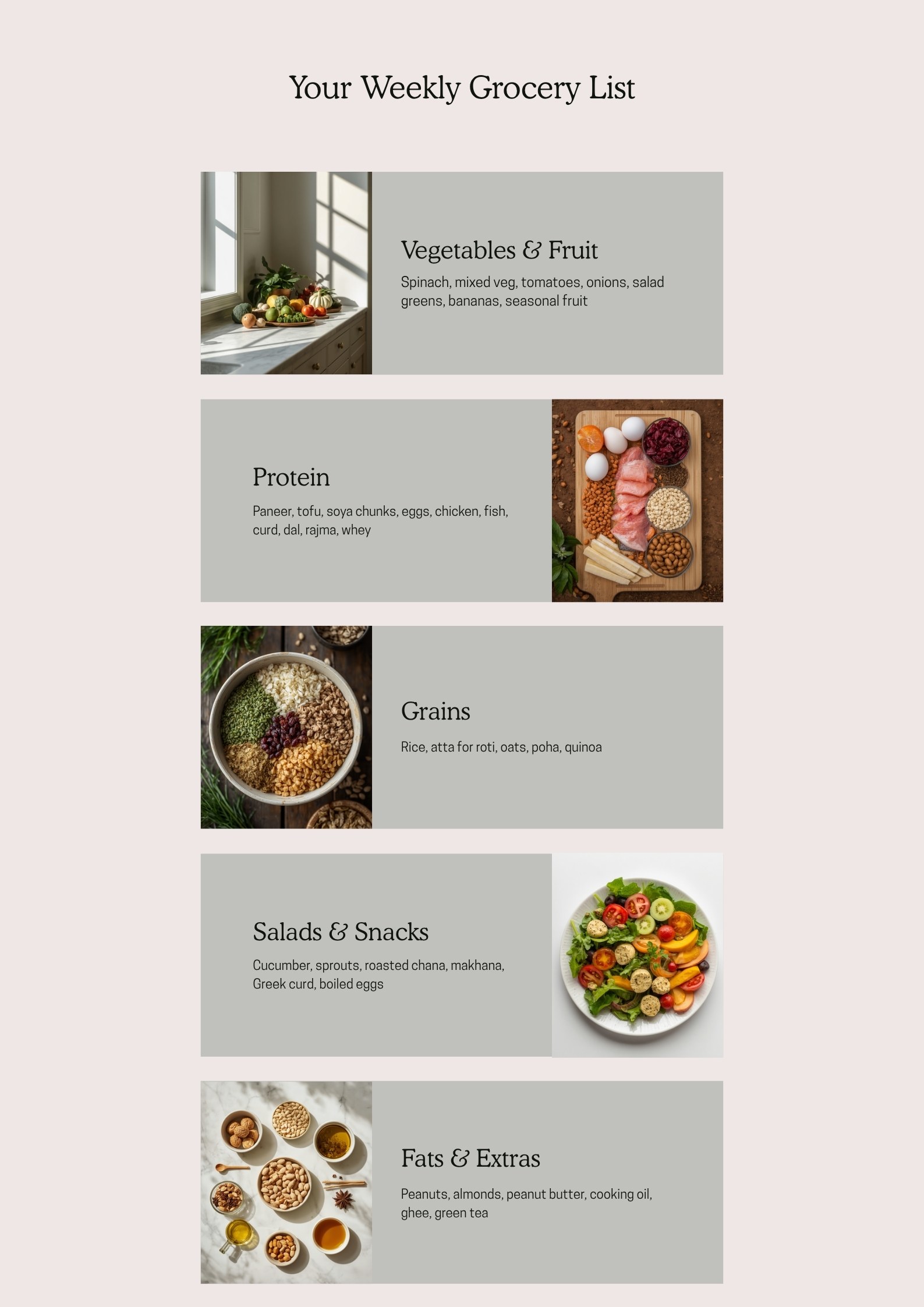 Weekly grocery list page